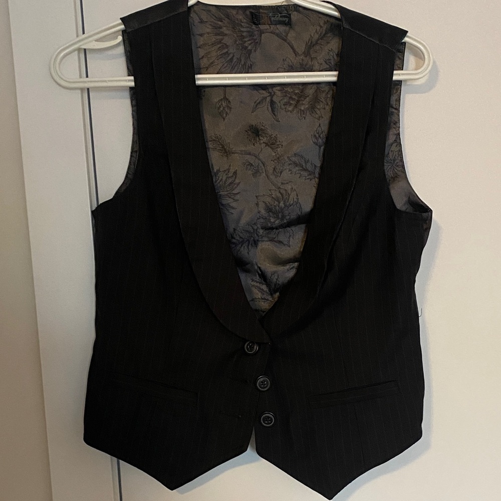 Vintage Old Navy Women's Black Pinstripe Vest - Classic Formal Waistcoat